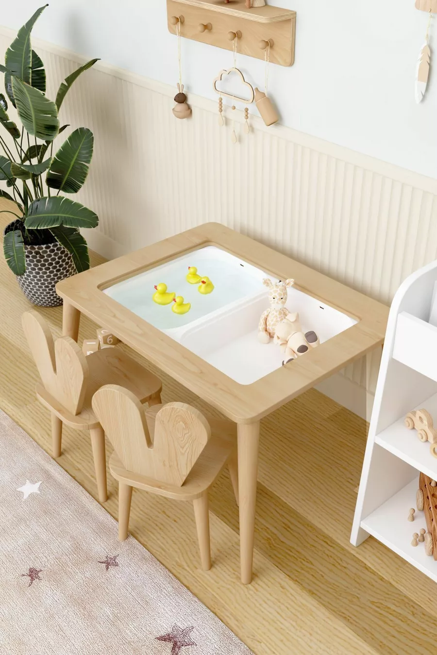 Table d'activités en bois résistante à l'eau avec 2 chaises en bois