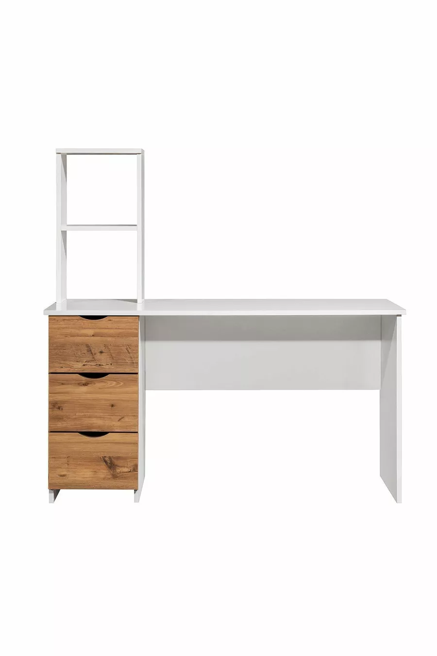 Lit superposé, lit superposé avec armoire et bureau, blanc-noix foncé, 1 matelas Comfort