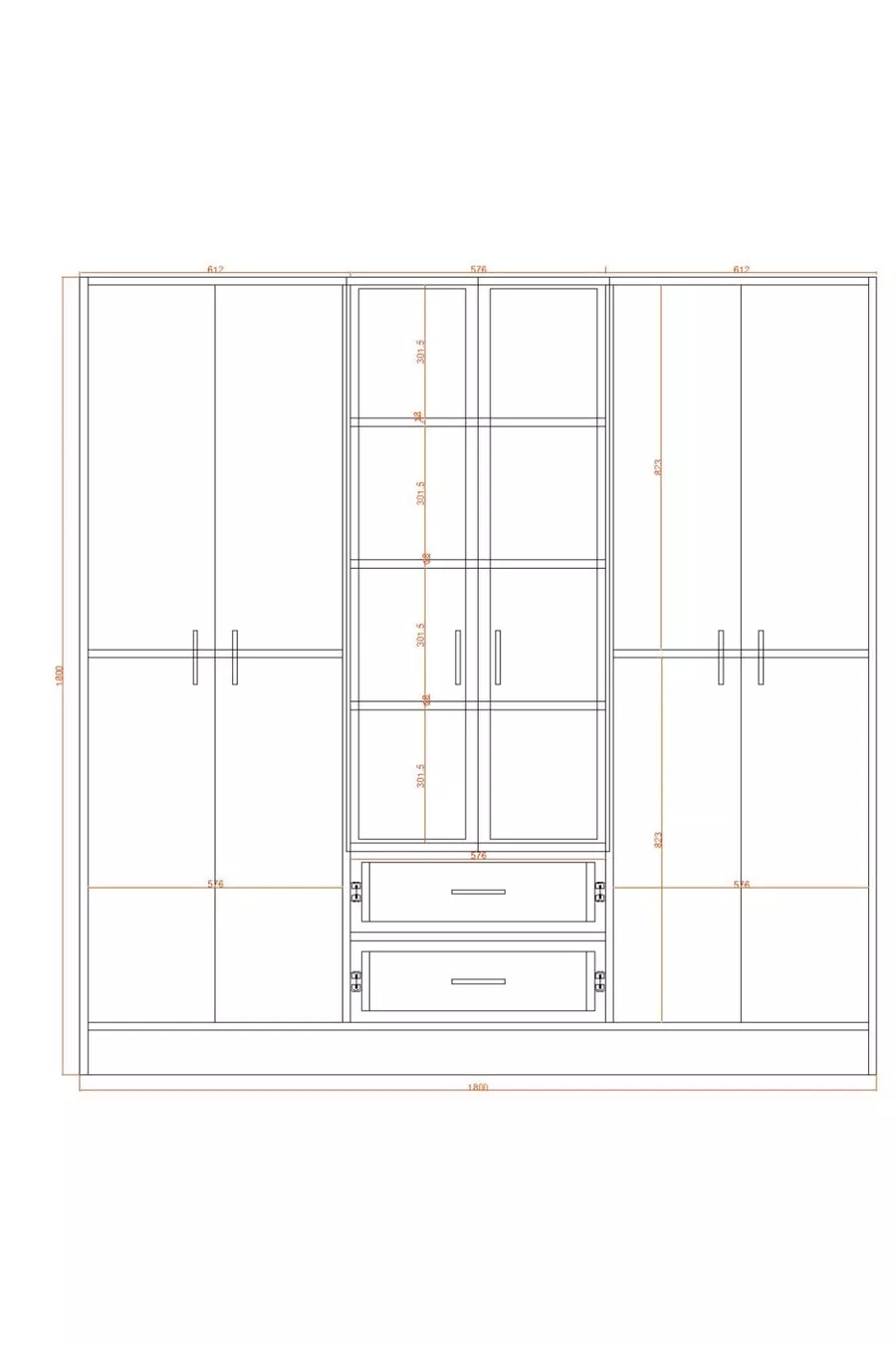 Valeria Armoire 6 Portes 2 Tiroirs Grande Armoire & Armoire à Miroir Pin Atlantique & Blanc