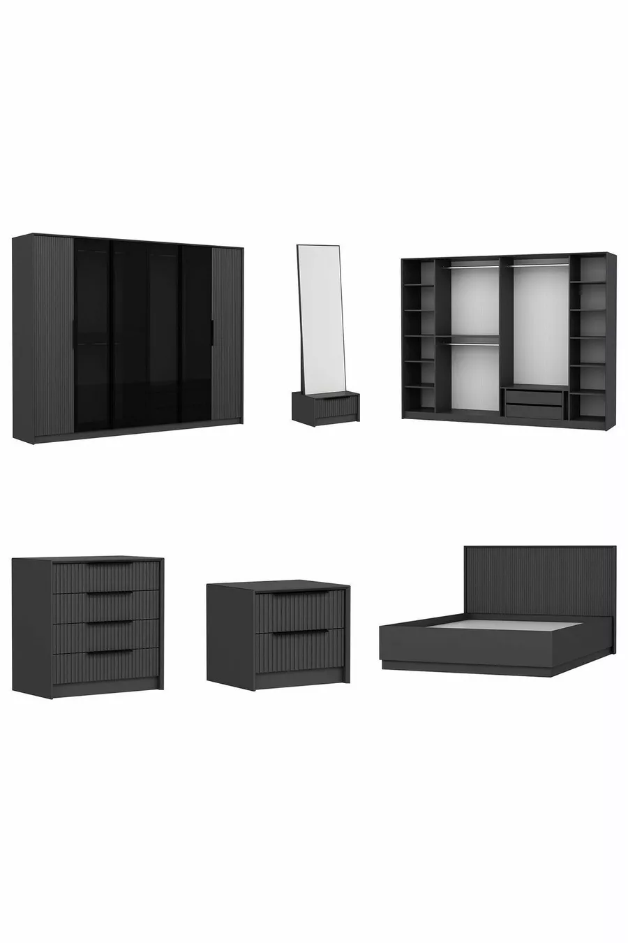 Ensemble de chambre à coucher Kale Luxe - Anthracite Set 1
