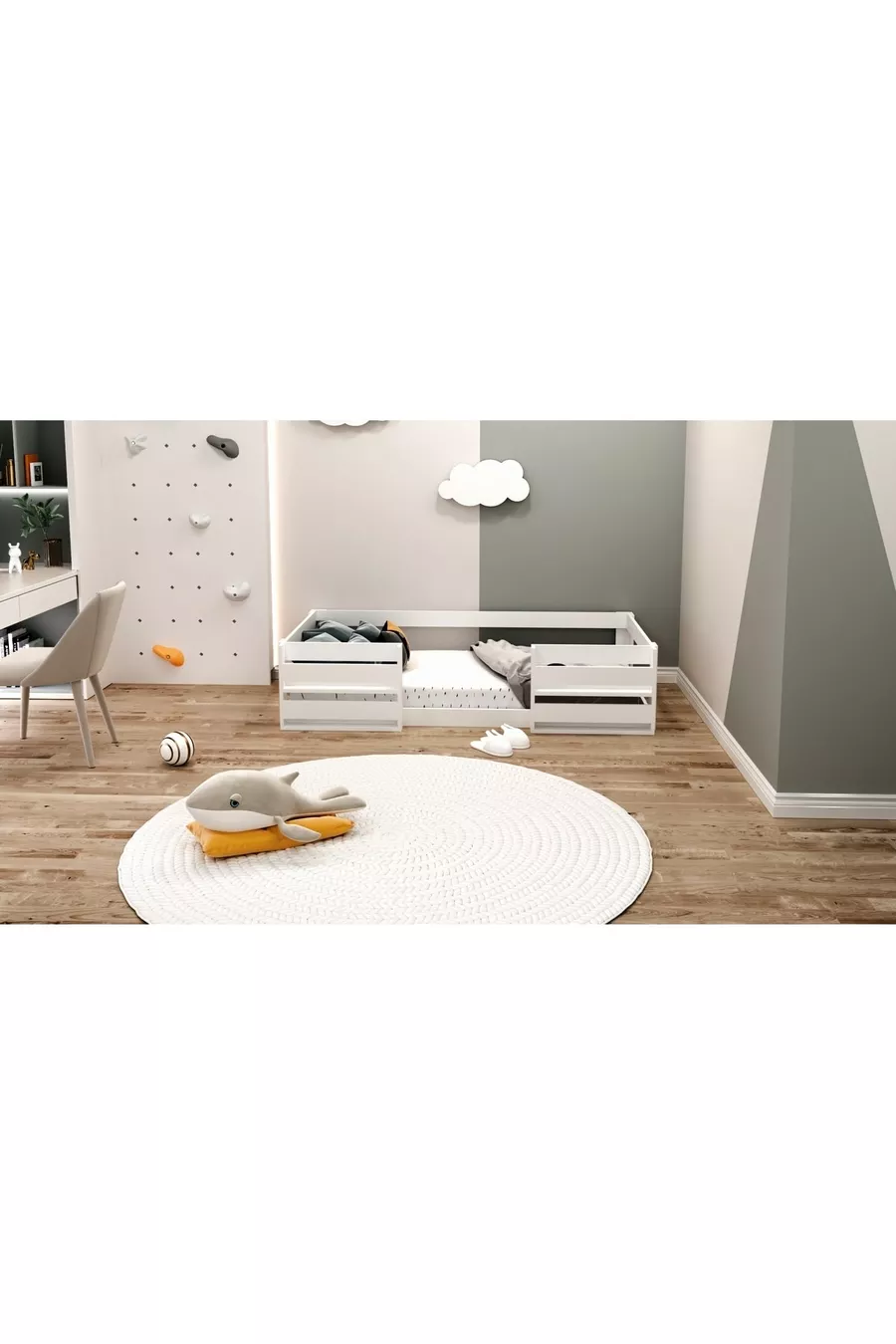 Vega Montessori Lit avec Bibliothèque en MDF Blanc Compatible avec Matelas M