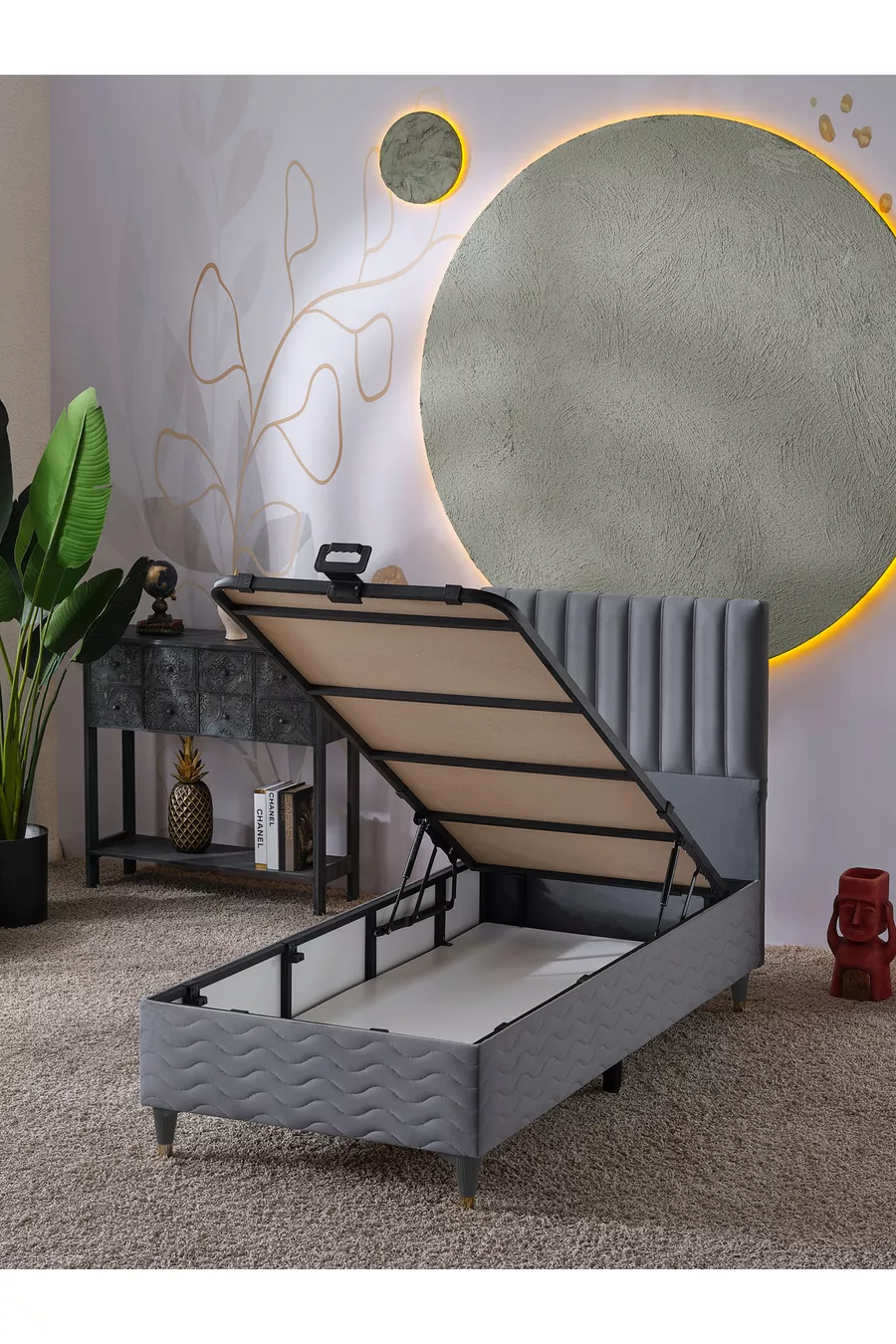 Ezgi Lit Simple (Cadre + Tête de lit + Matelas) Set de 3 pièces (Gris)