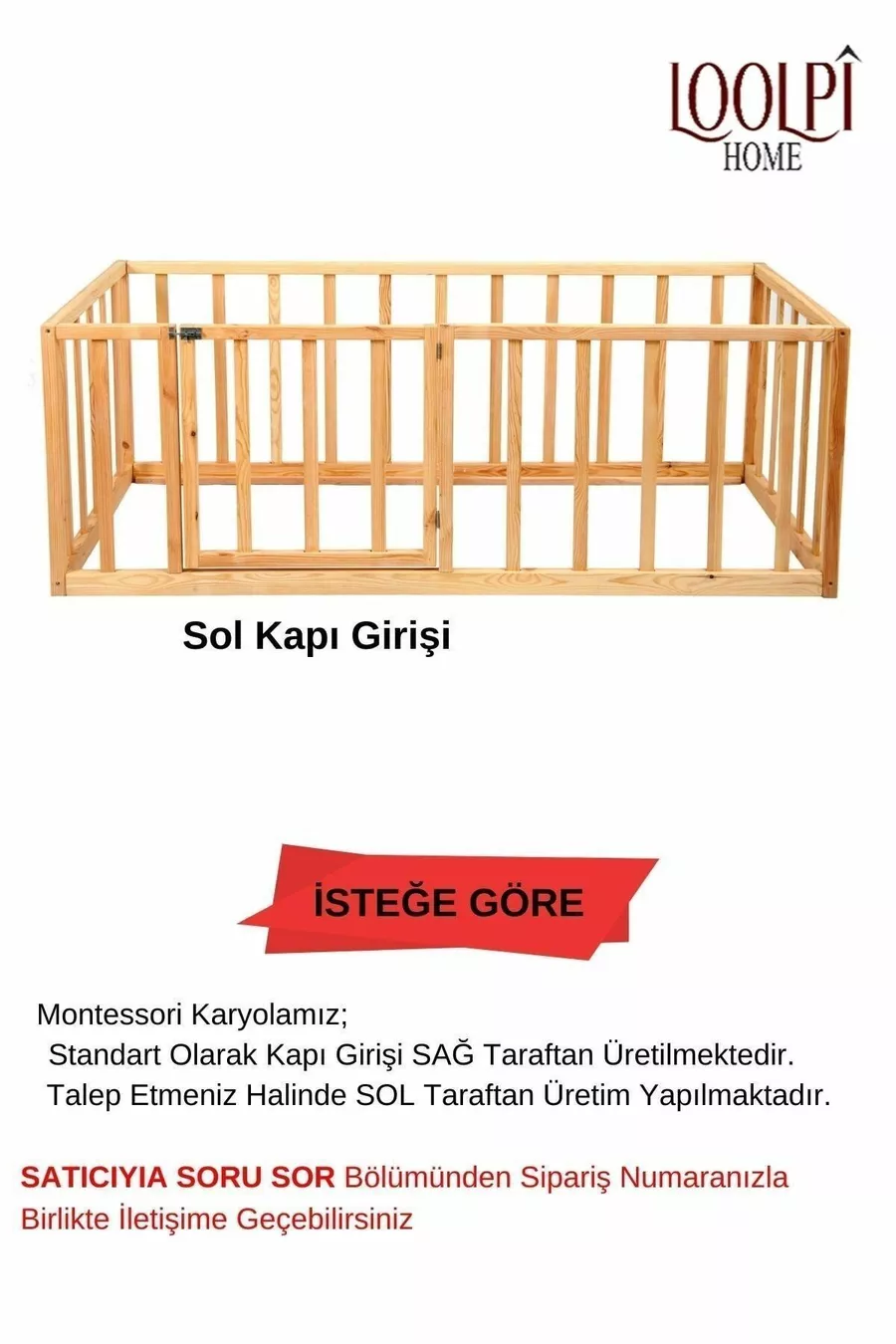 Lit Montessori pour bébé et enfant unisexe en bois avec barrière de sécurité et porte, parc-lit  Cm