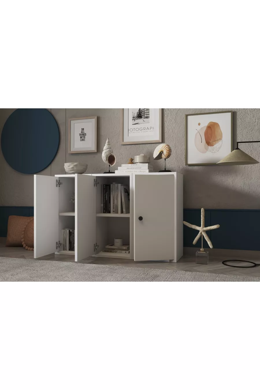 Commode blanche moderne Eva à 3 portes