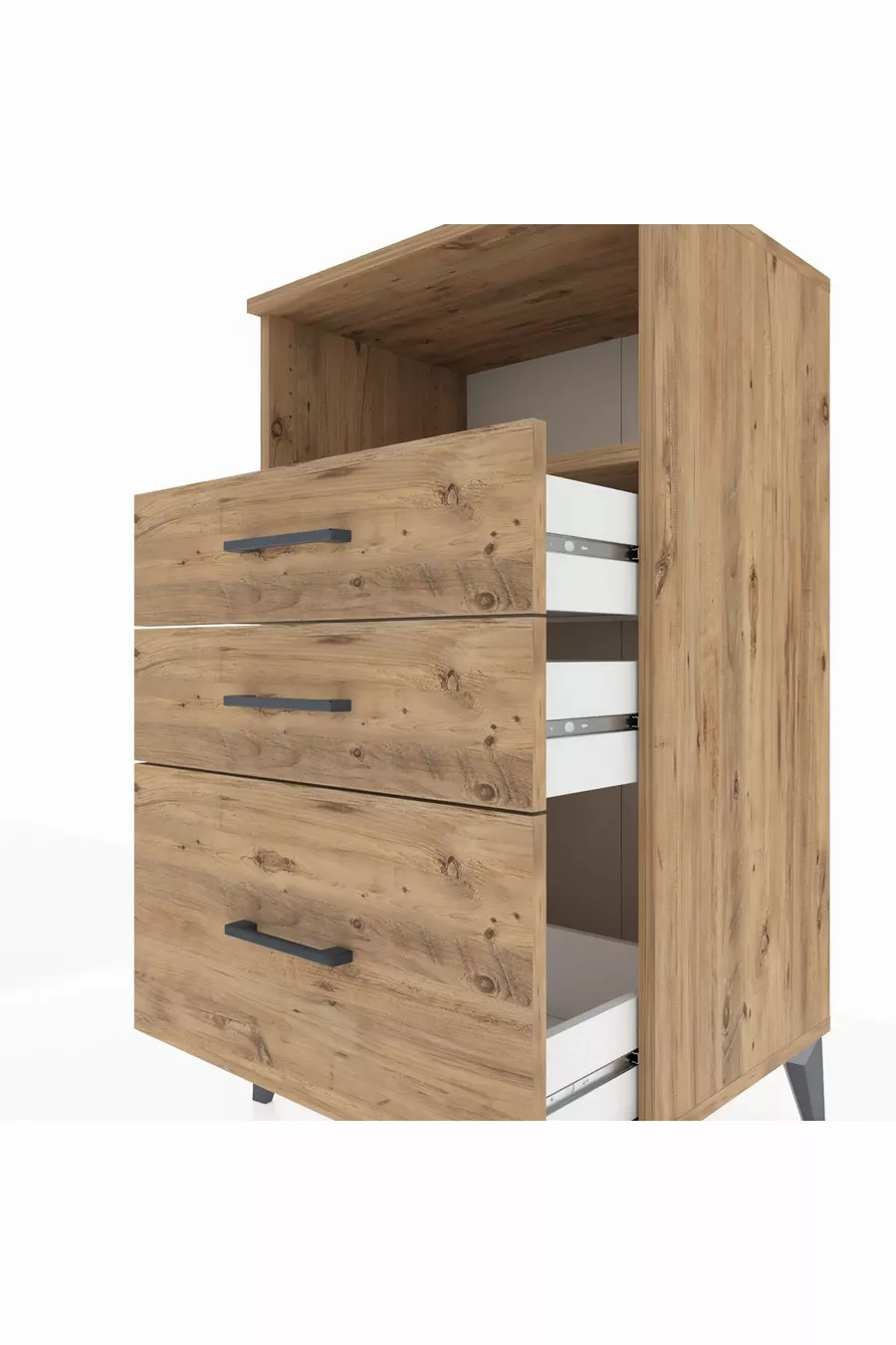 Table de chevet Hyperion avec une étagère et 3 tiroirs en pin-pin