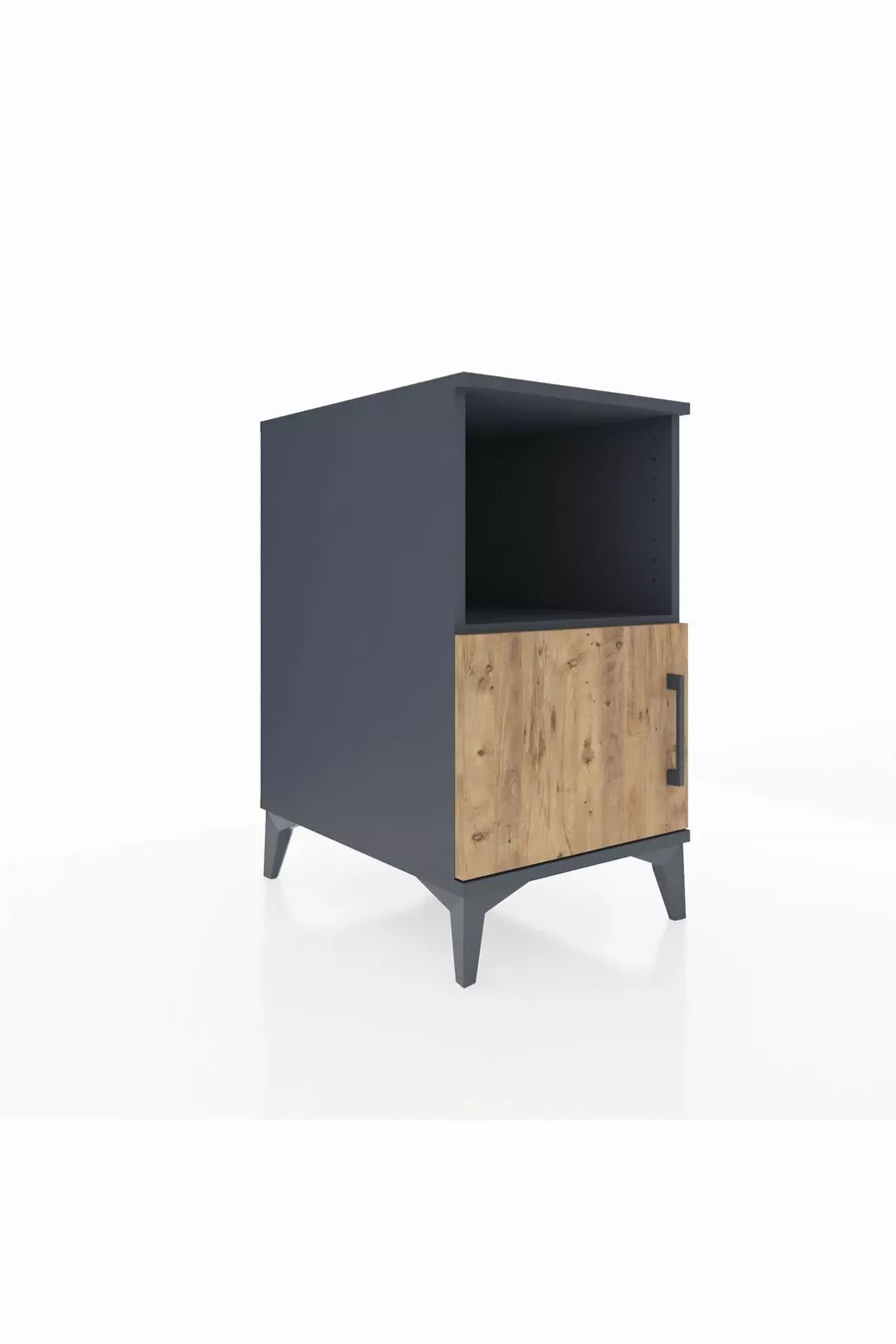 Table de chevet Kronos avec 2 étagères et 1 porte Anthracite-Épicéa