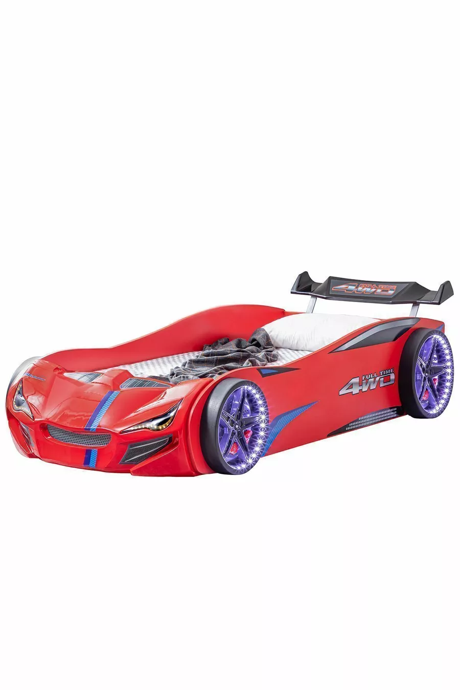 Lit voiture, Lit voiture Merso avec pare-vent et éclairage LED complet - Rouge
