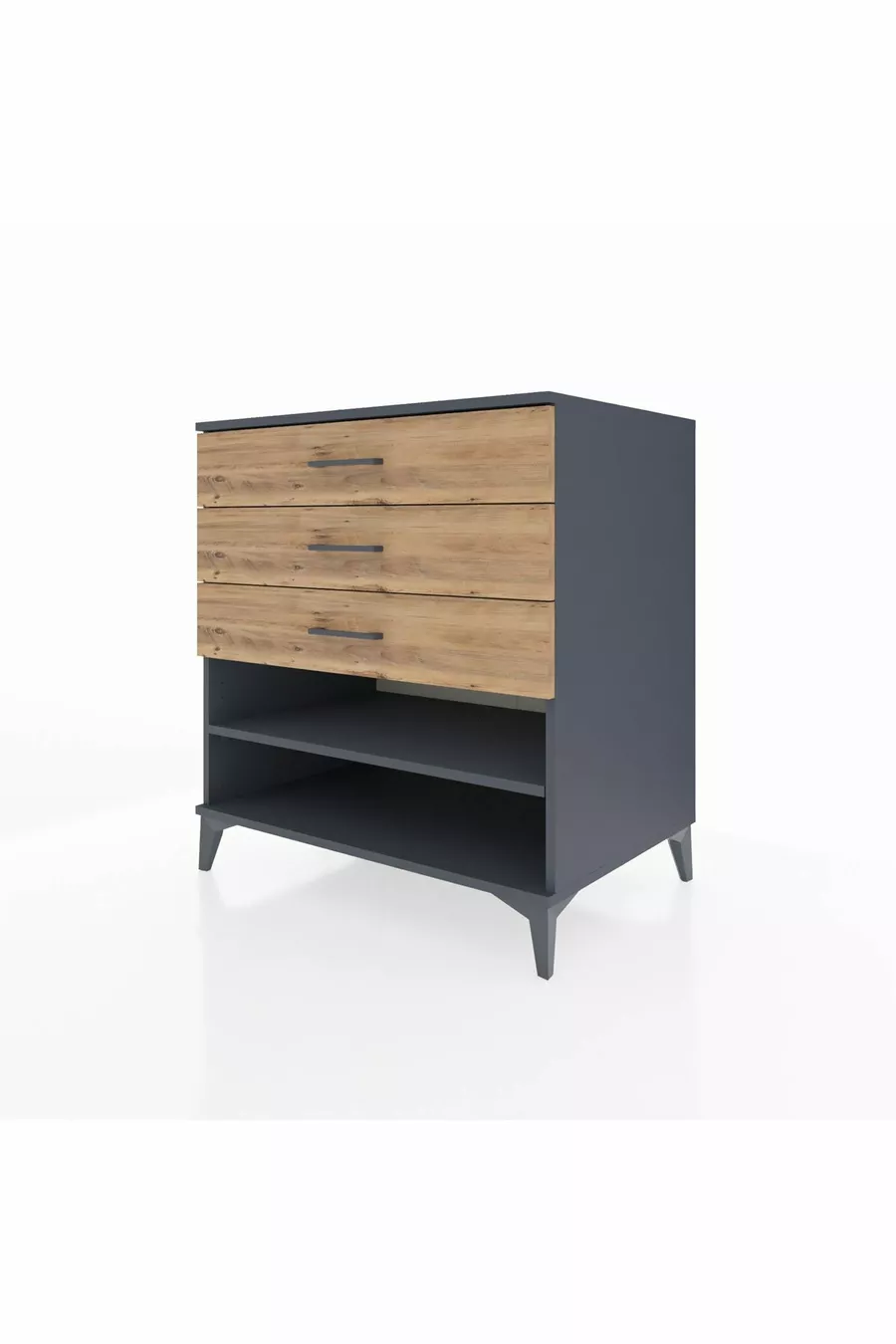 Commode Kronos à une étagère et trois tiroirs Anthracite-Pin
