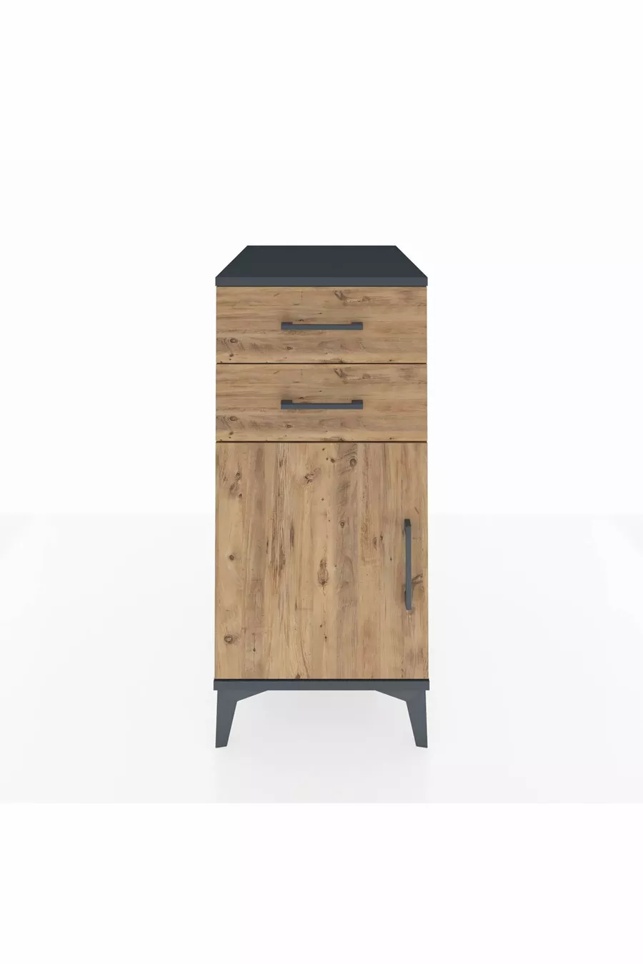 Kronos Chevet avec une étagère, 2 tiroirs et une porte, Anthracite-Pin