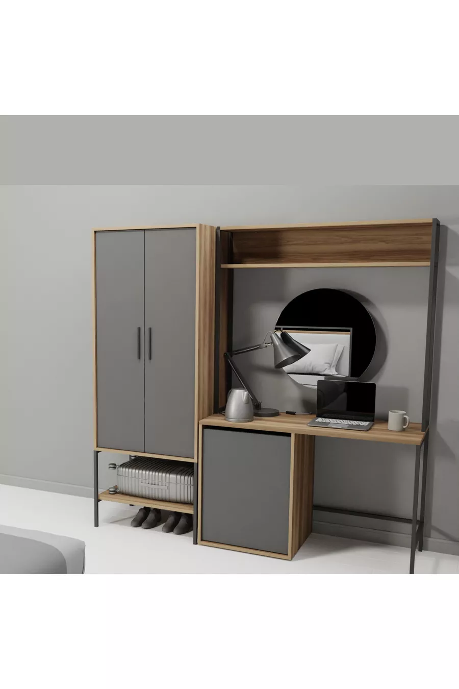 Ensemble de meubles d'hôtel Modulago Midi Anthracite Noyer