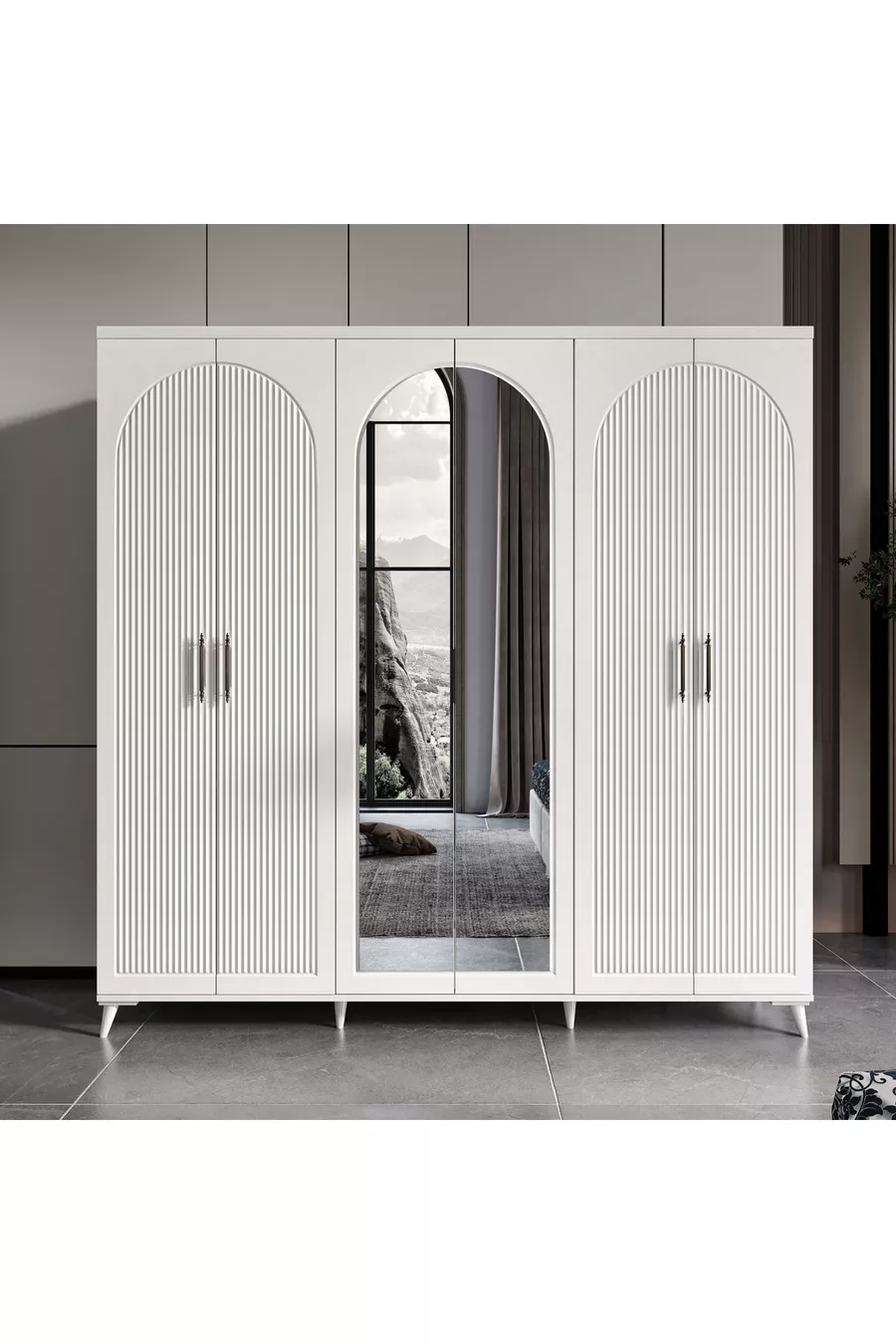 - Montage gratuit - Ensemble complet de chambre à coucher en MDF blanc Oslo à 6 portes