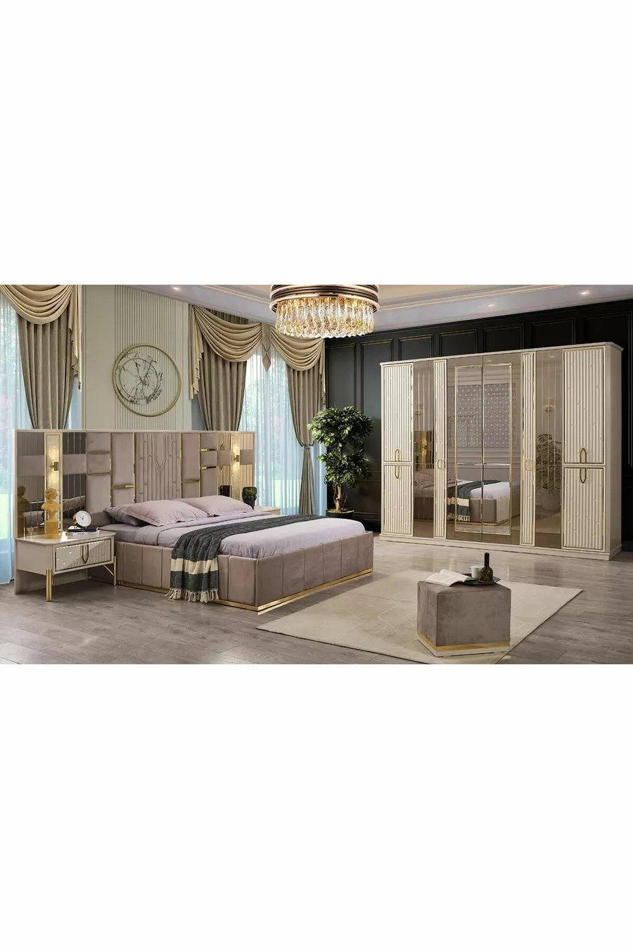 Ensemble de chambre à coucher Bahar (beige vison)