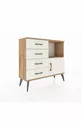 Commode Arges à une étagère, 4 tiroirs et une porte, pin et pierre de batte
