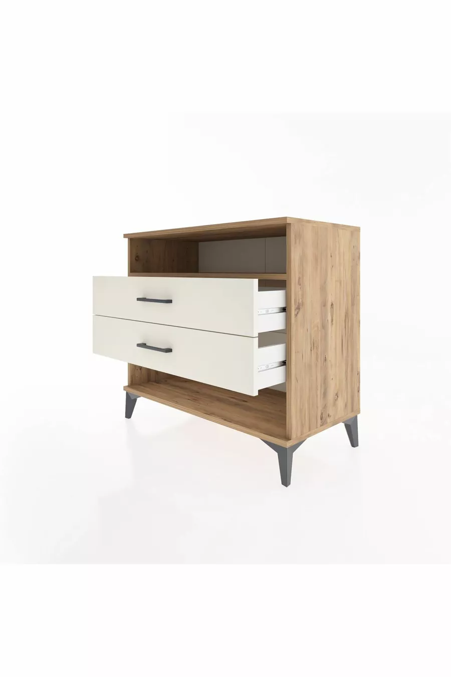 Commode Hyperion à une étagère et 2 tiroirs en pin-pierre d'onyx