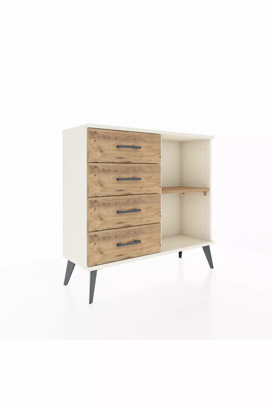 Commode Arges à une étagère et 4 tiroirs en pierre d'onyx et pin
