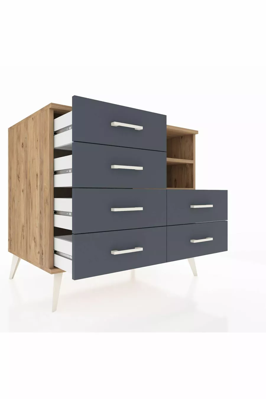Commode Kronos 2 étagères 6 tiroirs Pin-Pin/Anthracite