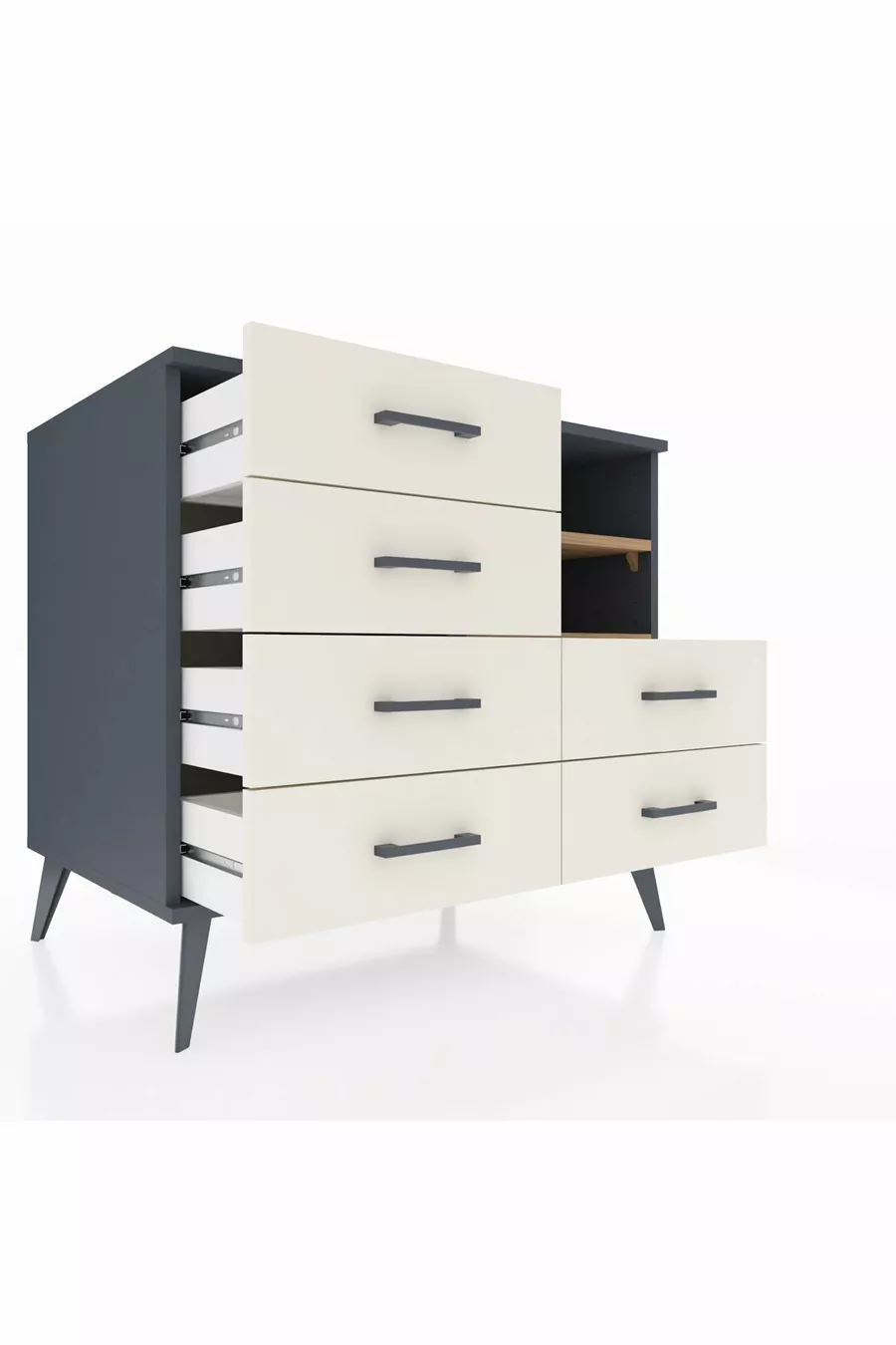 Commode Kronos 2 étagères 6 tiroirs Anthracite-Sapin/Mer de pierre