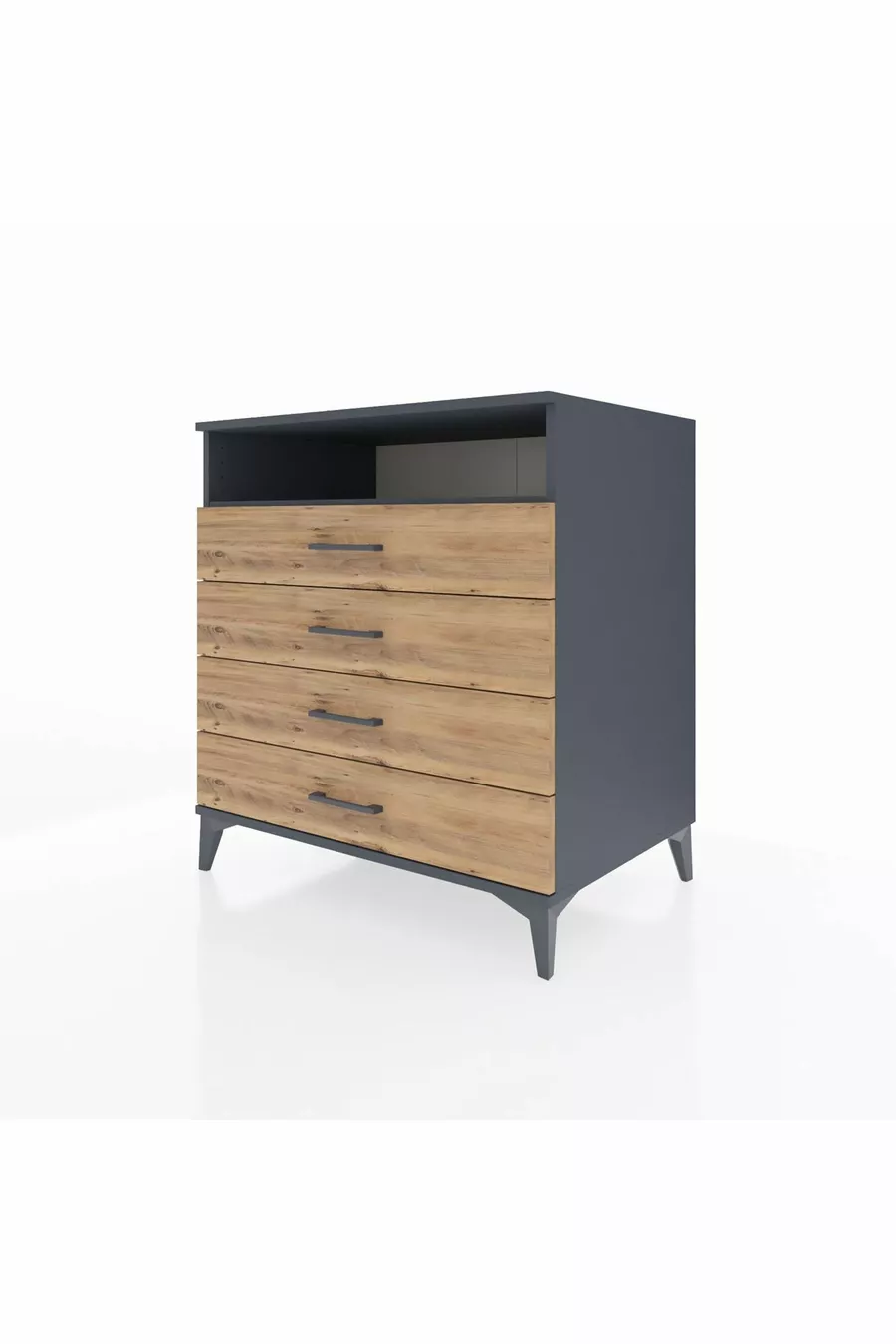 Commode Kronos à une étagère et 4 tiroirs Anthracite-Bois de pin