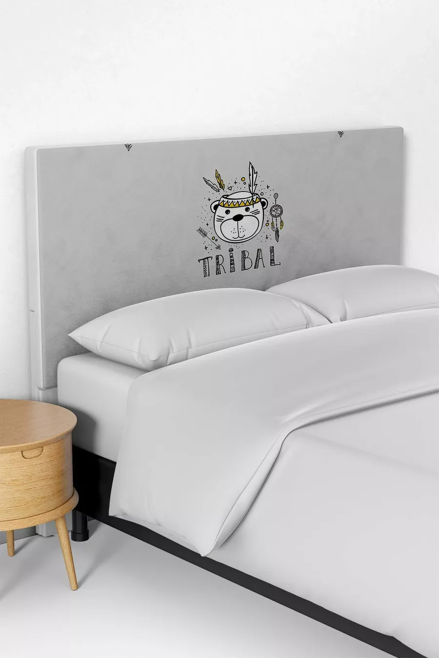 Housse de tête de lit pour enfant à motif tribal gris