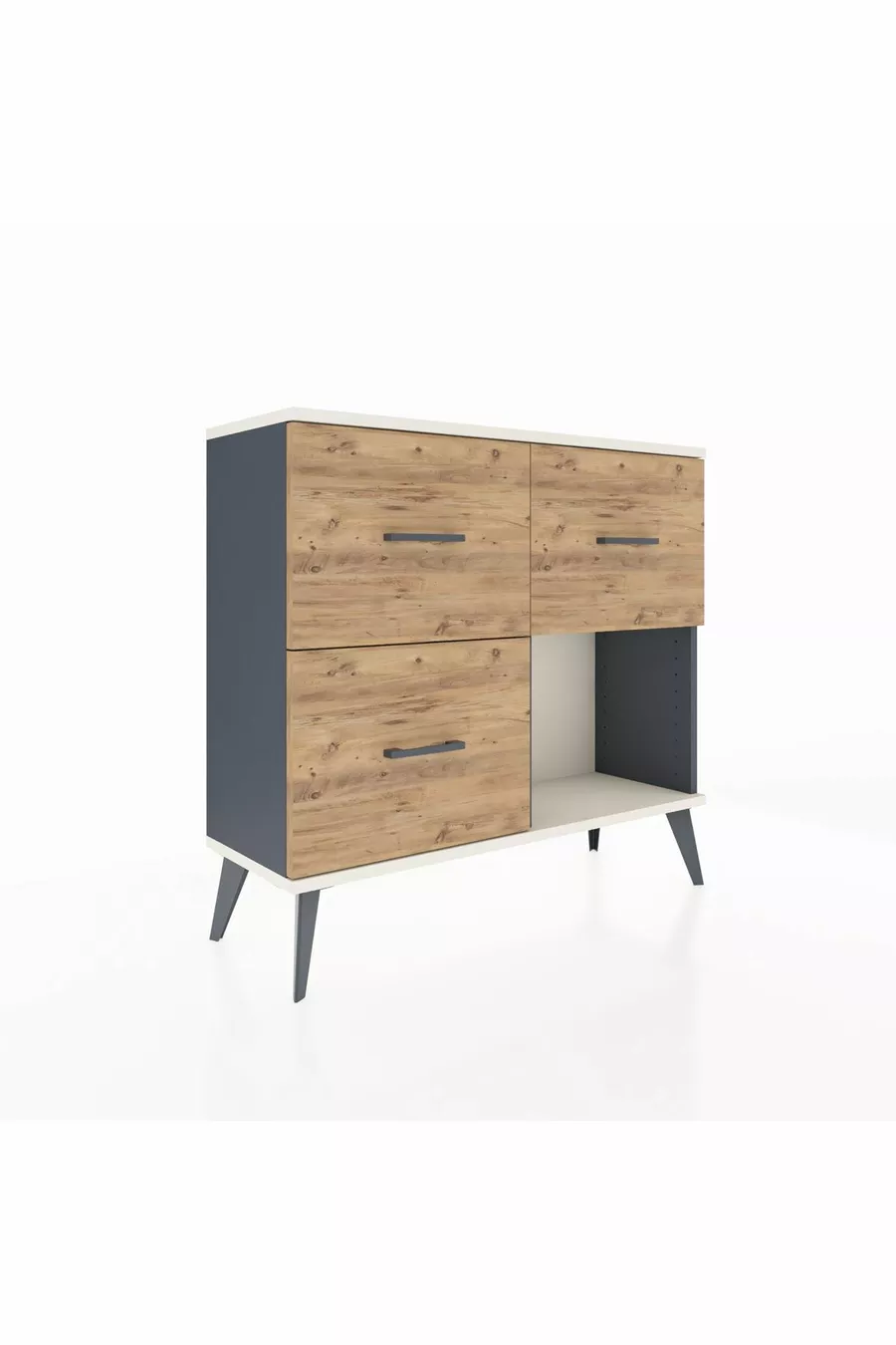 Commode Arges 3 tiroirs Anthracite-Gris pierre de lune / Pin
