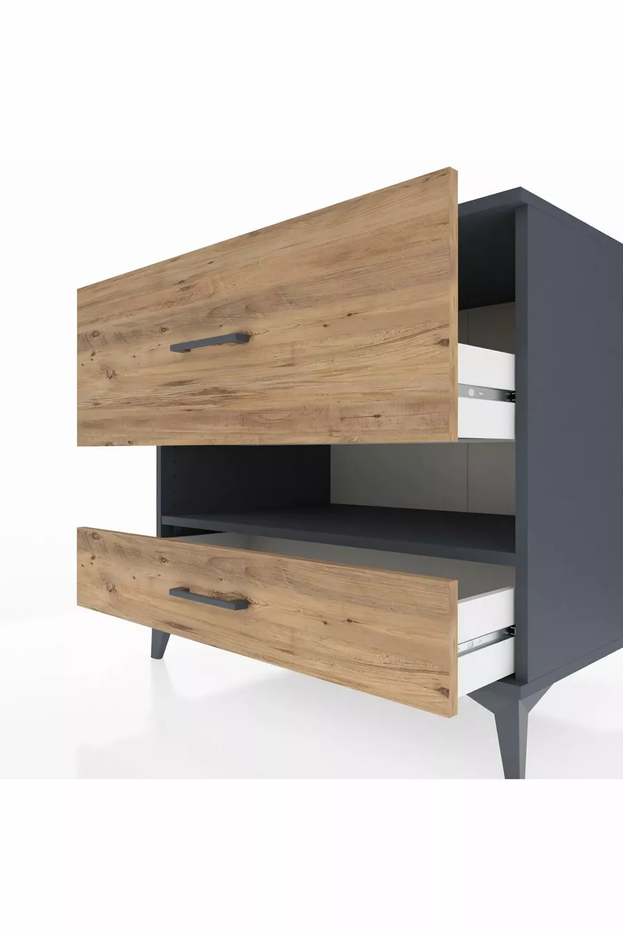 Commode Kronos à une étagère et deux tiroirs Anthracite-Pin