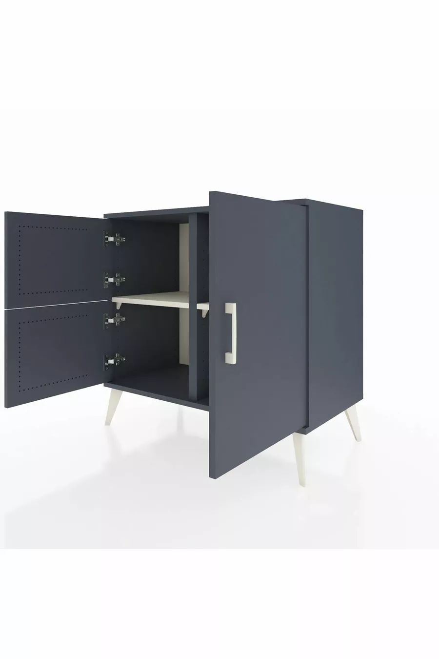 Commode Hyperion 2 étagères 3 portes Anthracite-Anthracite/Marbre