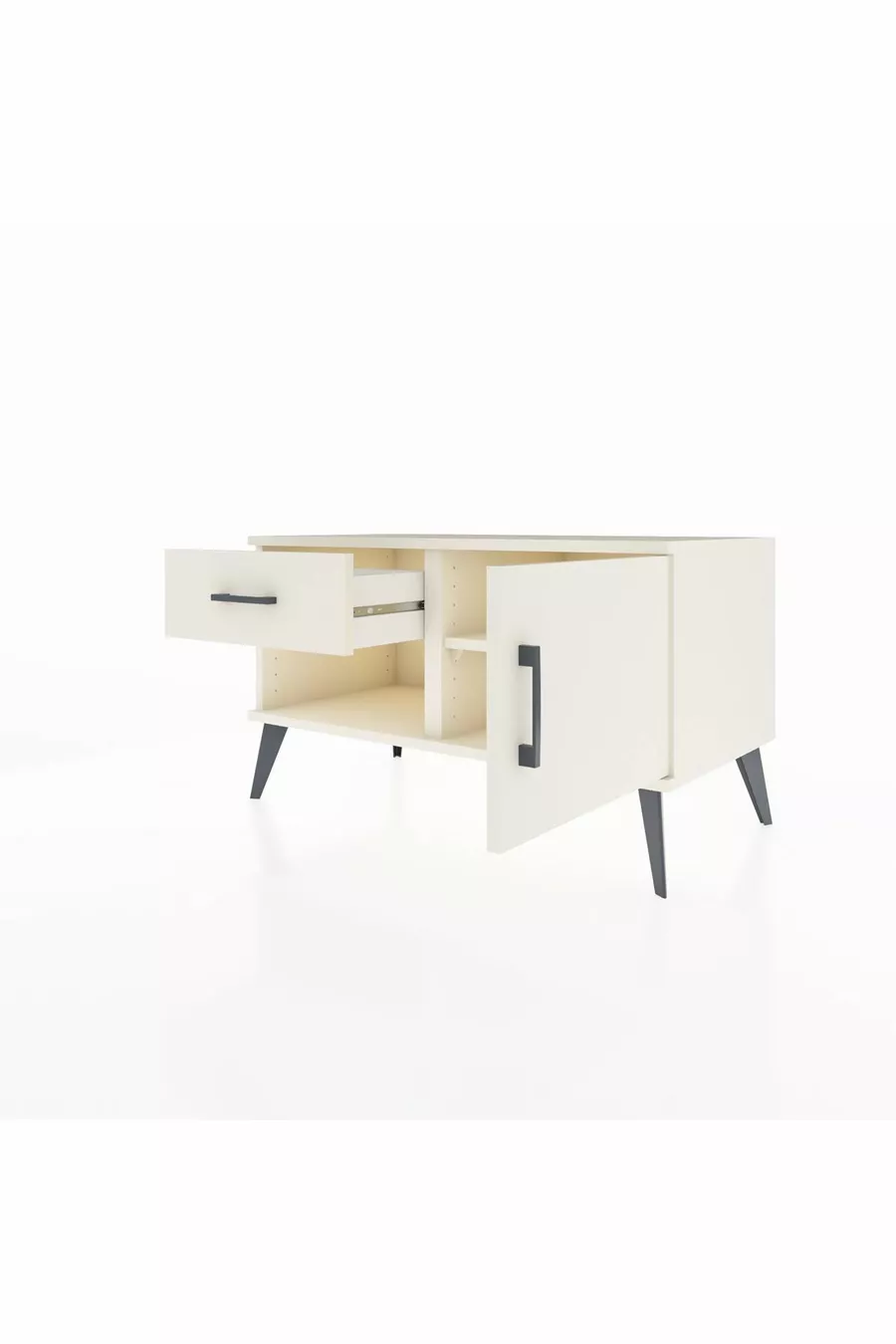 Commode Hyperion à une étagère, un tiroir et une porte en pierre de lune