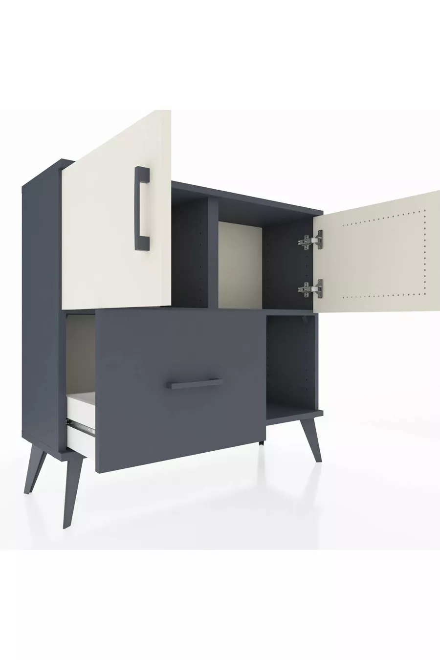 Commode Arges à 2 étagères, 1 tiroir, 2 portes, Anthracite-Pierre de lune/Anthracite