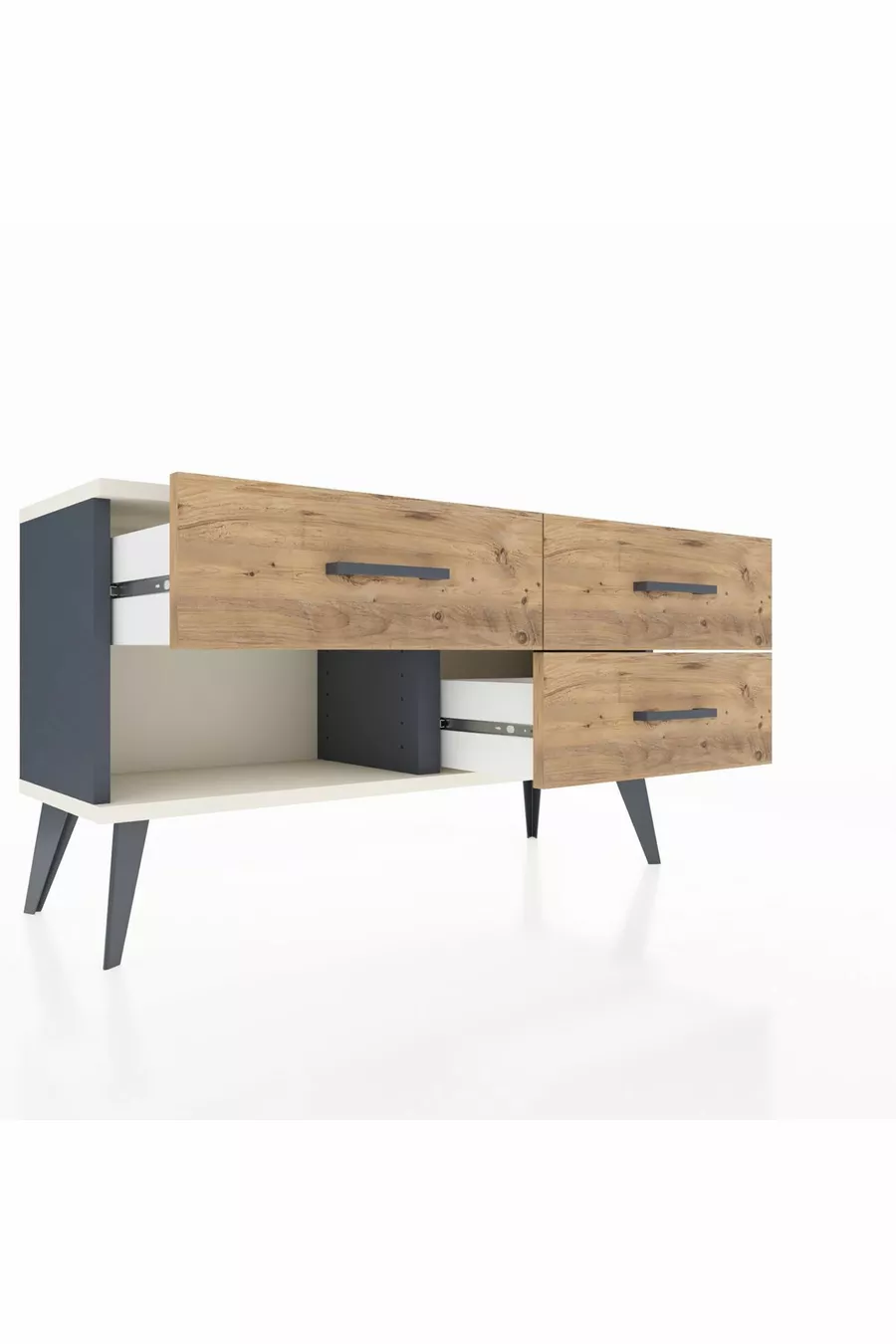 Commode Arges 3 tiroirs Anthracite-Gris pierre / Pin