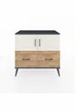 Commode Hyperion 2 étagères 2 tiroirs 2 portes Anthracite-Pierre de lune/Sapin