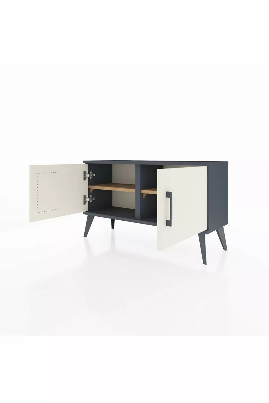 Commode Arges 2 étagères 2 portes Anthracite-Pierre de lune/Sapin
