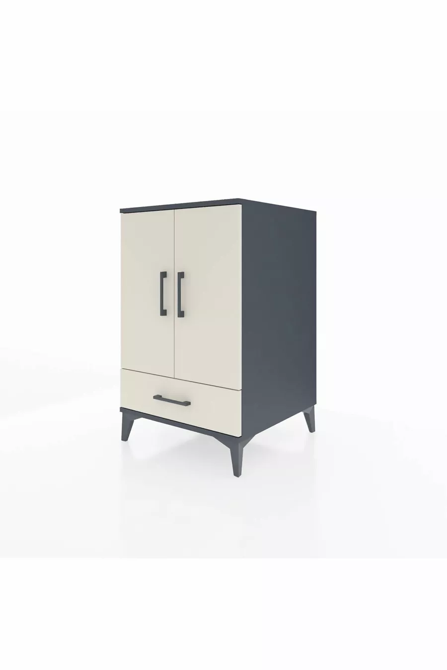 Table de chevet Kronos avec 3 étagères, 1 tiroir et 2 portes, Anthracite-Pierre de lune
