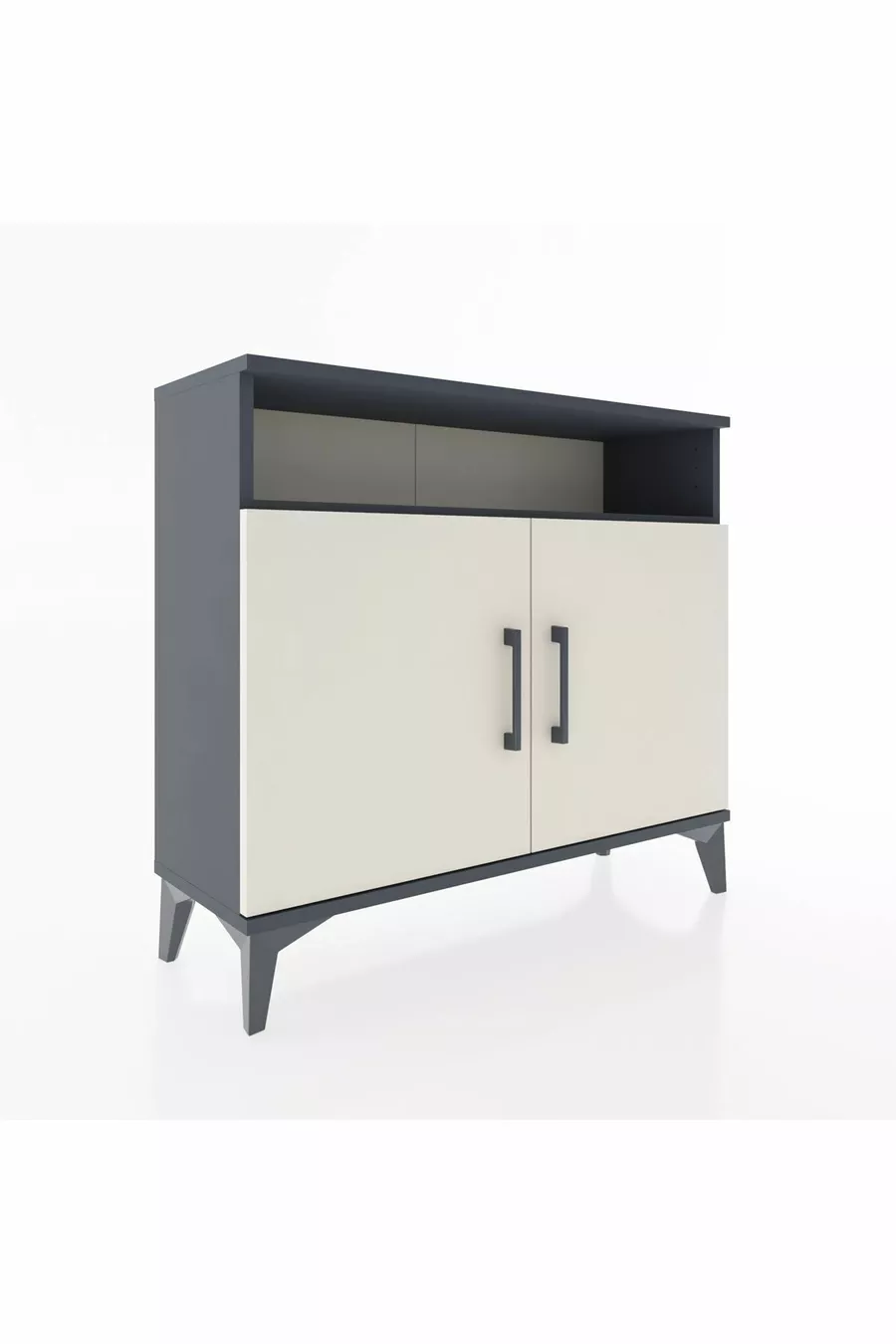 Commode Arges 2 étagères 2 portes Anthracite-Pierre de lune