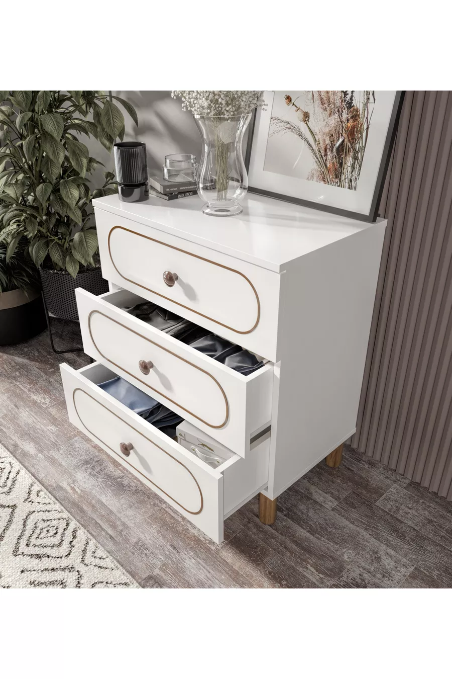 Commode bohème blanche à 3 tiroirs - MDF de première qualité