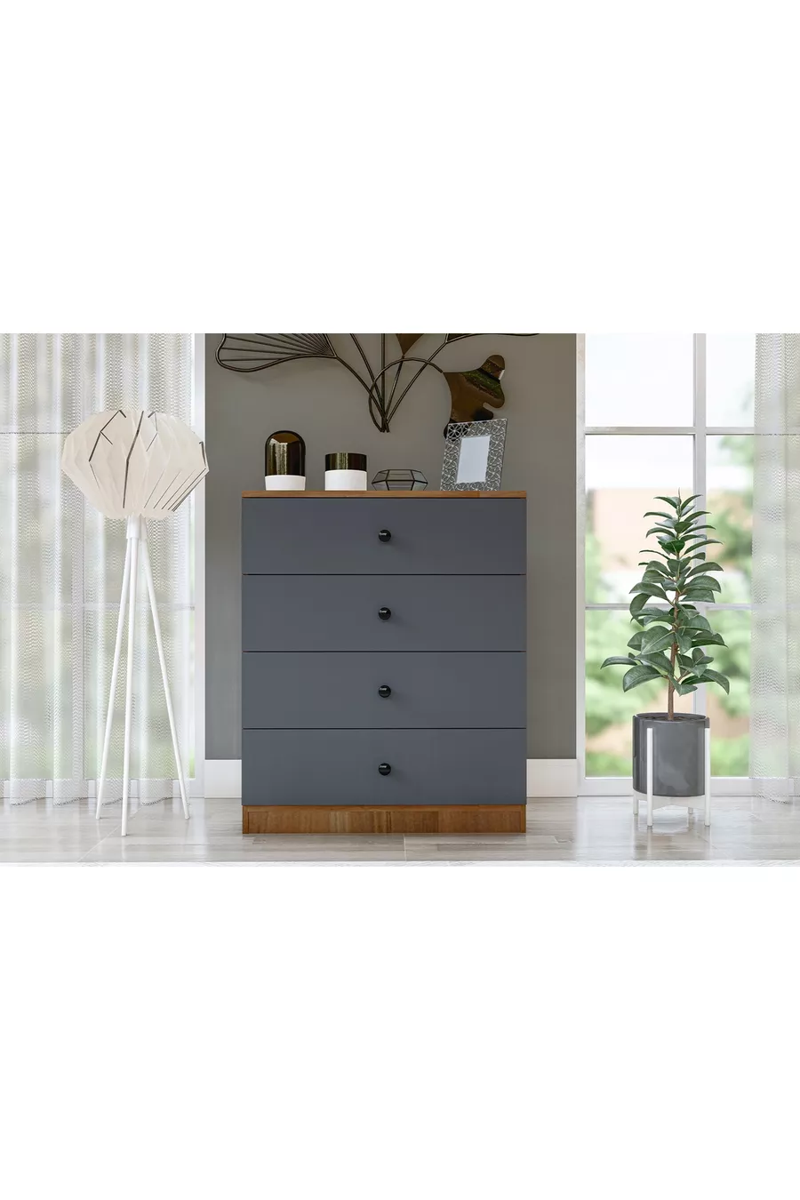COMMODE ALMİNA, 4 TIROIRS, NOYER GRIS