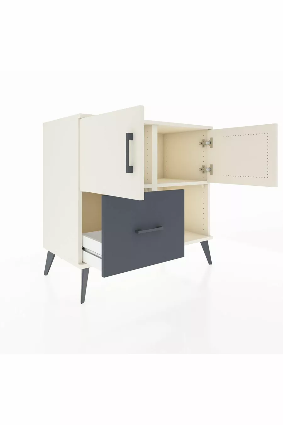 Commode Hyperion à 2 étagères, 1 tiroir, 2 portes, Pierre de lune/Anthracite