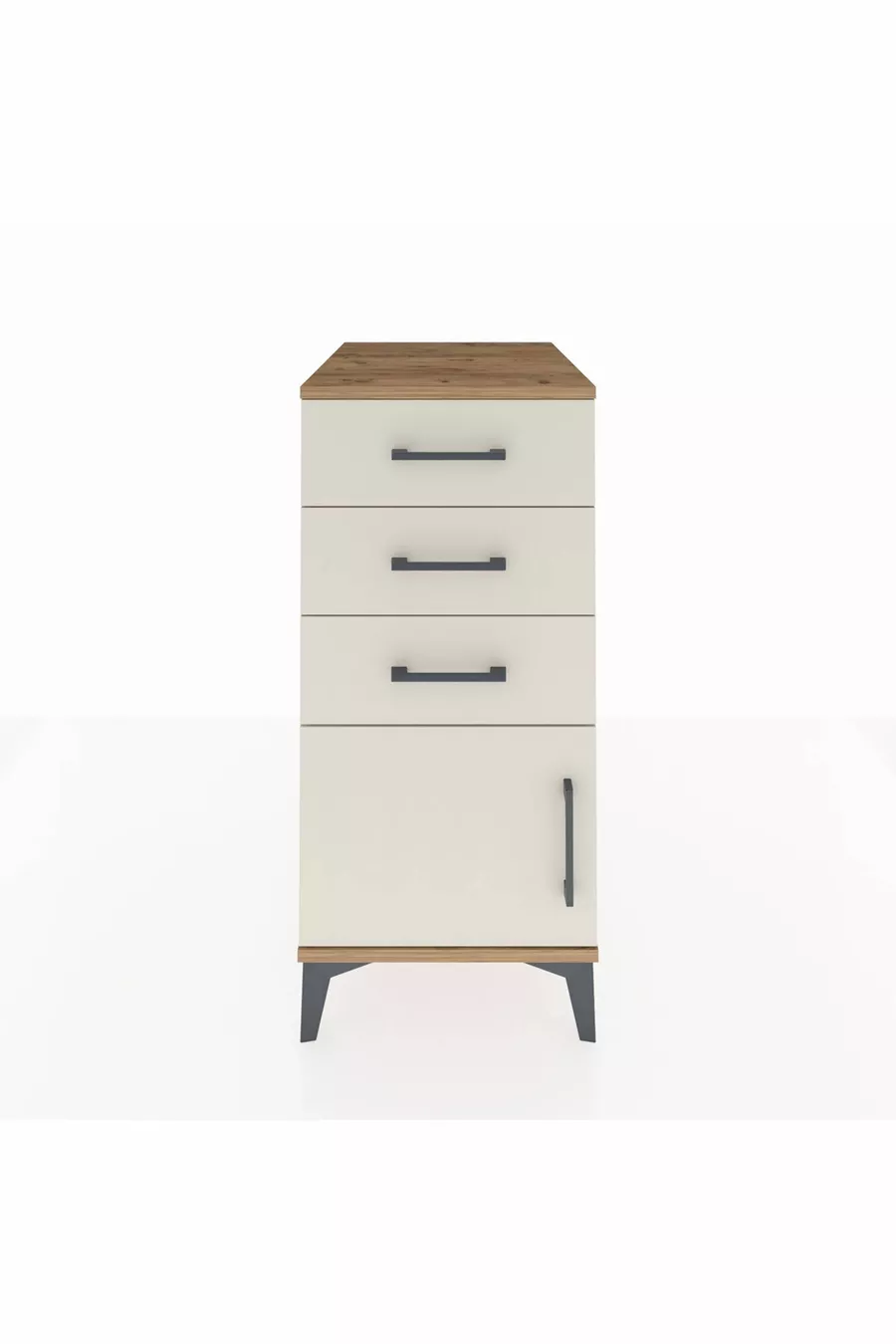 Table de chevet Kronos avec 3 tiroirs et 1 porte en pin-onyx