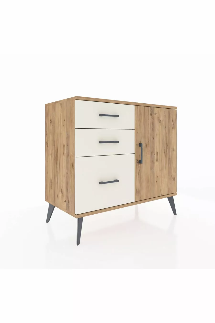 Commode Hyperion avec une étagère, 3 tiroirs et une porte, pin-pin / pierre de lune
