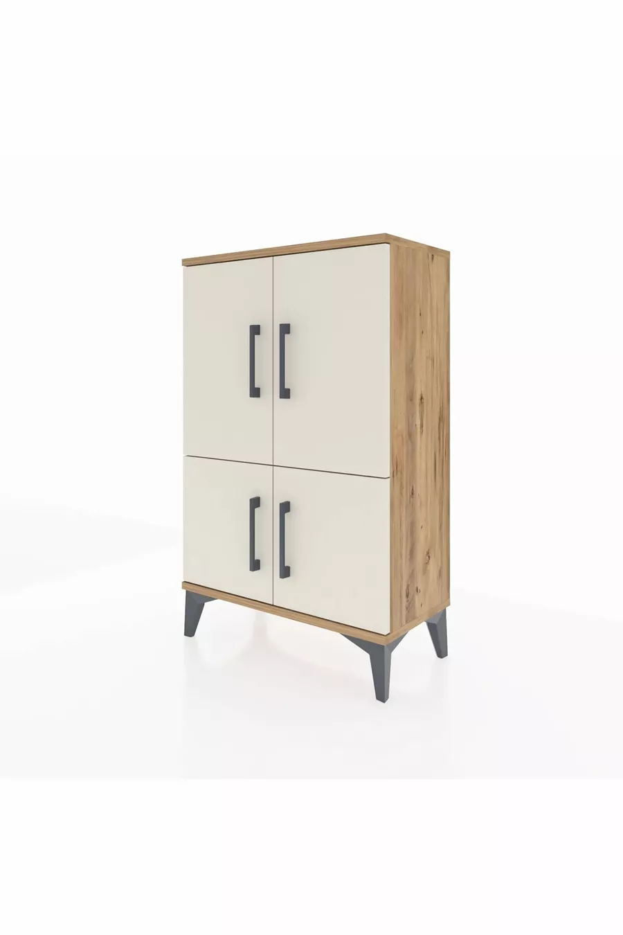 Table de chevet Arges à 2 étagères et 4 portes, en pin-pierre d'onyx