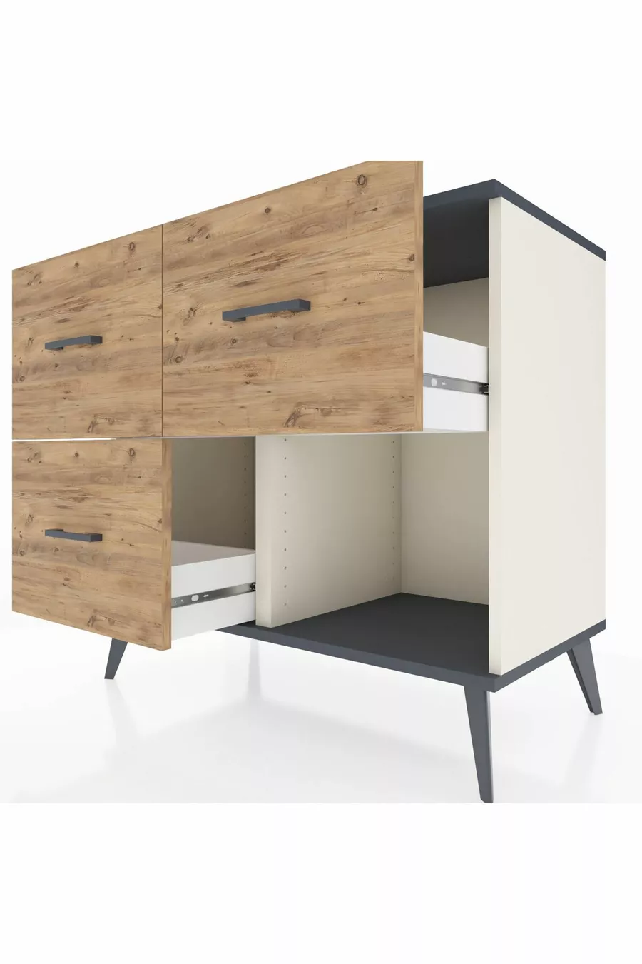 Commode Hyperion 3 tiroirs Pierre de lune-Anthracite/Sapin