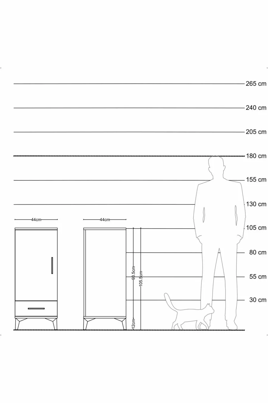 Table de chevet Hyperion avec 2 étagères, 1 tiroir et 1 porte, Anthracite-Anthracite