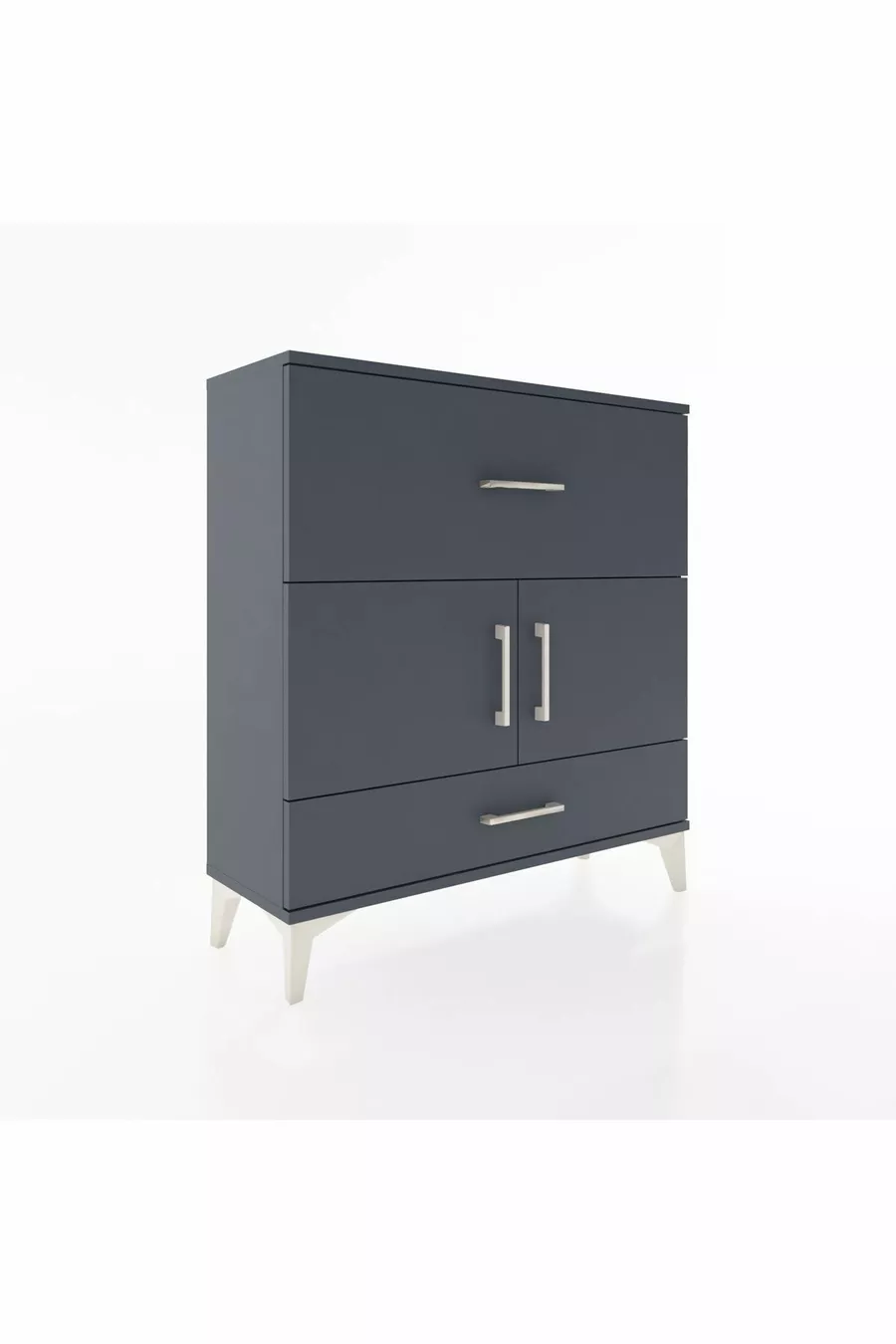 Commode Arges avec 2 étagères, 2 tiroirs et 2 portes, Anthracite-Anthracite