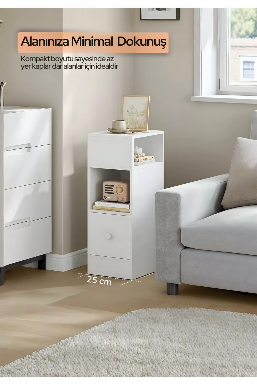 Table de chevet Mia Dar – Table de chevet avec tiroir, compartiment ouvert interchangeable, table d'appoint