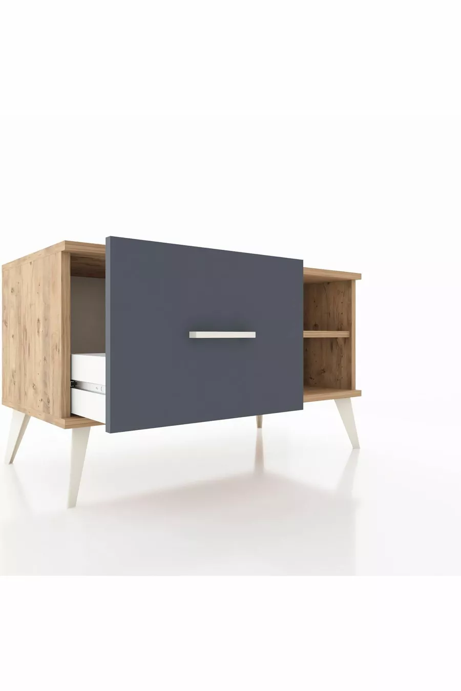Commode Hyperion à une étagère et un tiroir, pin-pin/anthracite