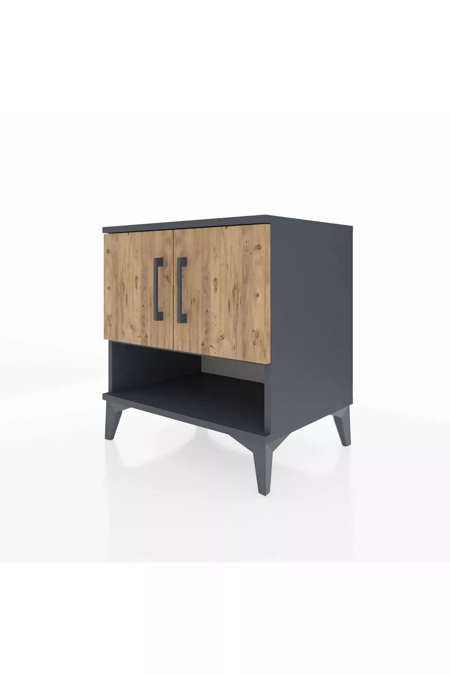 Commode Hyperion 2 étagères 2 portes Anthracite-Sapin