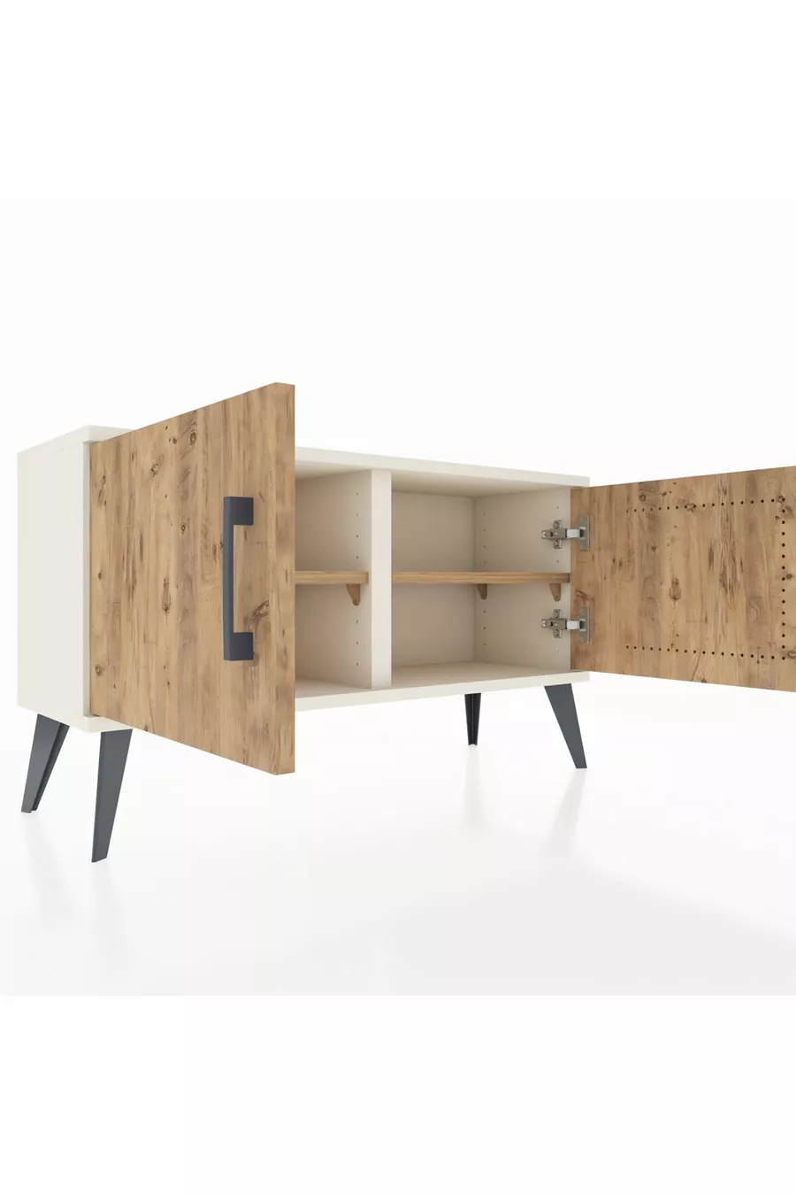 Commode Arges 2 étagères 2 portes Pierre de lune-Pin
