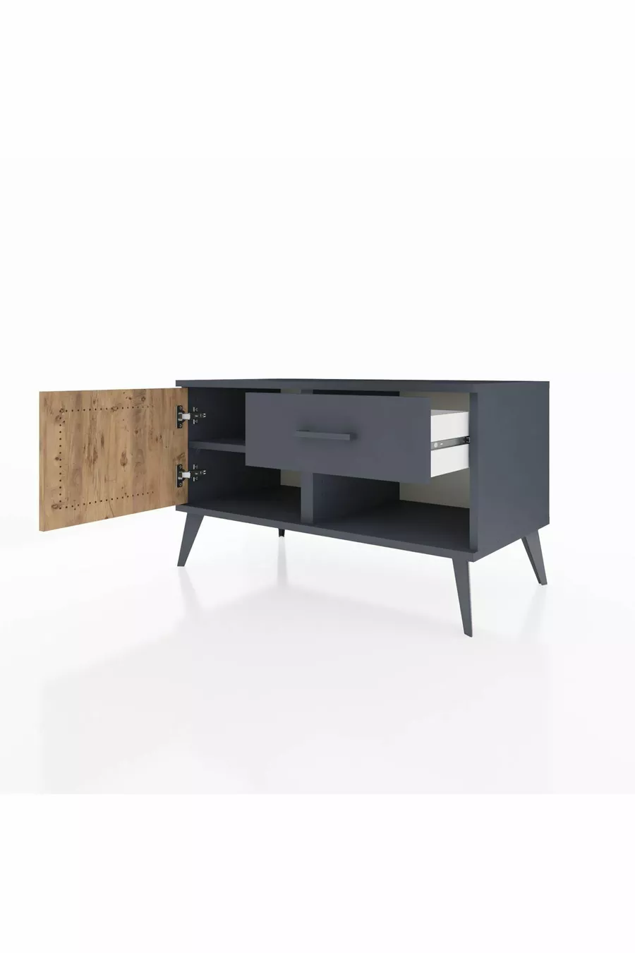 Commode Hyperion avec une seule étagère, un tiroir et une porte, Anthracite-Sapin/Anthracite