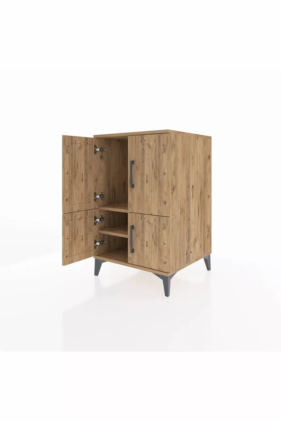 Table de chevet Kronos avec 2 étagères et 4 portes, pin-pin