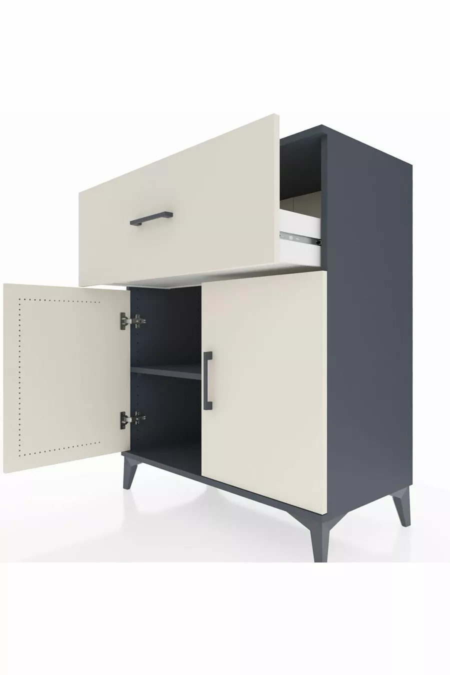 Commode Hyperion à une étagère, un tiroir et deux portes, Anthracite-Patine de pierre