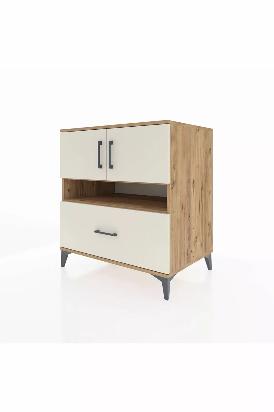 Commode Kronos 3 étagères 1 tiroir 2 portes Pin-Gris